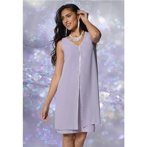 Diamante Trim Overlay Dress 228012 - After Hours Boutique