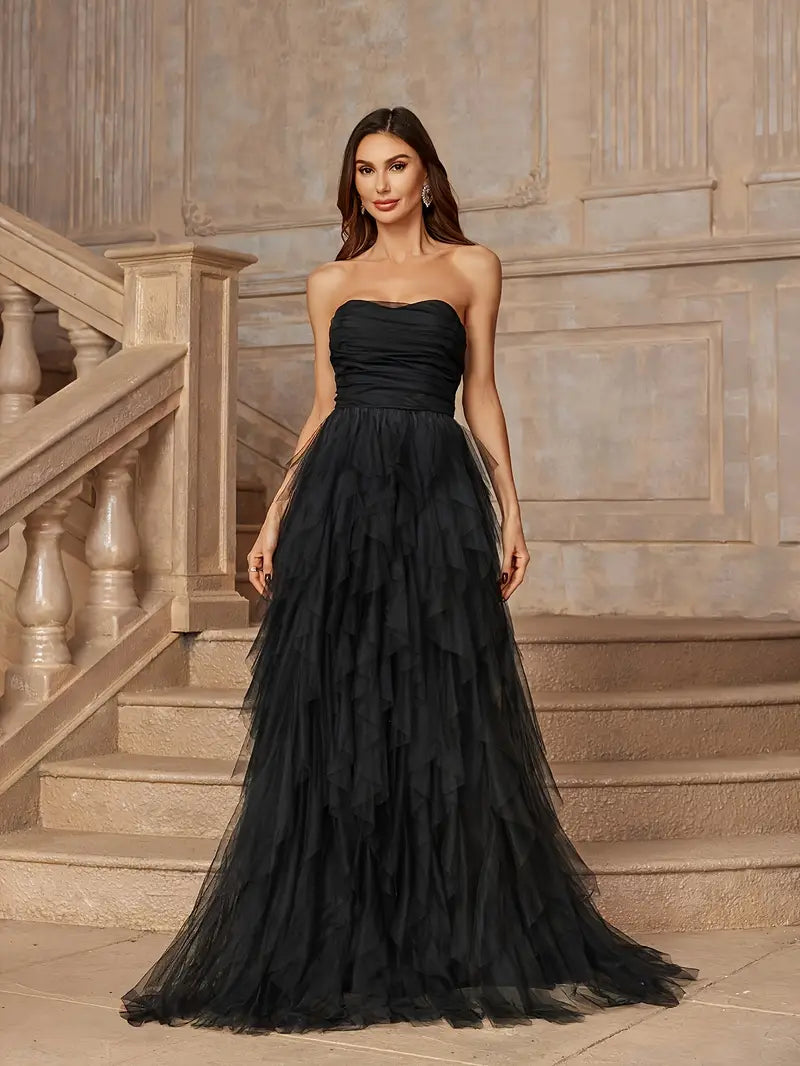 Black Tulle Strapless Gown