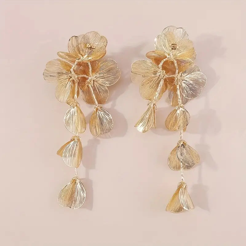 Elegant Flower Statement Earrings in Gold