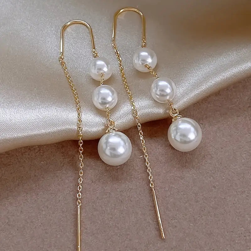 Luxury Faux Pearl Statement Threader Earrings