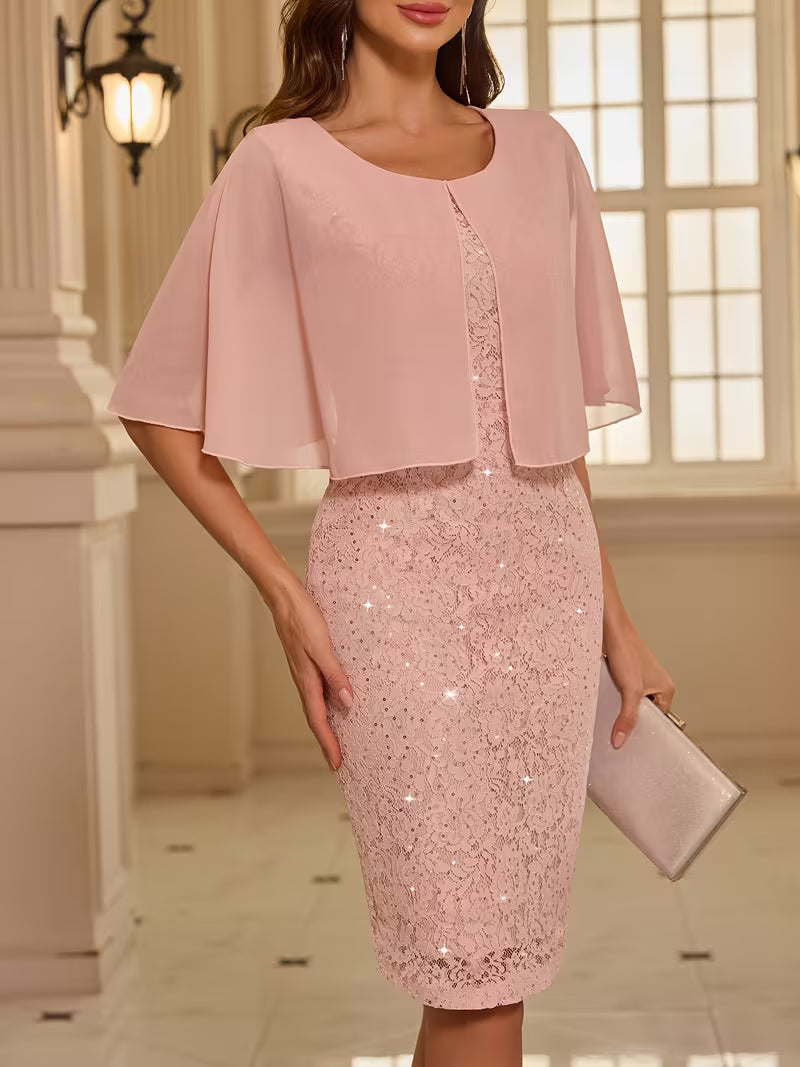 Chiffon Cape Dress in Soft Pink