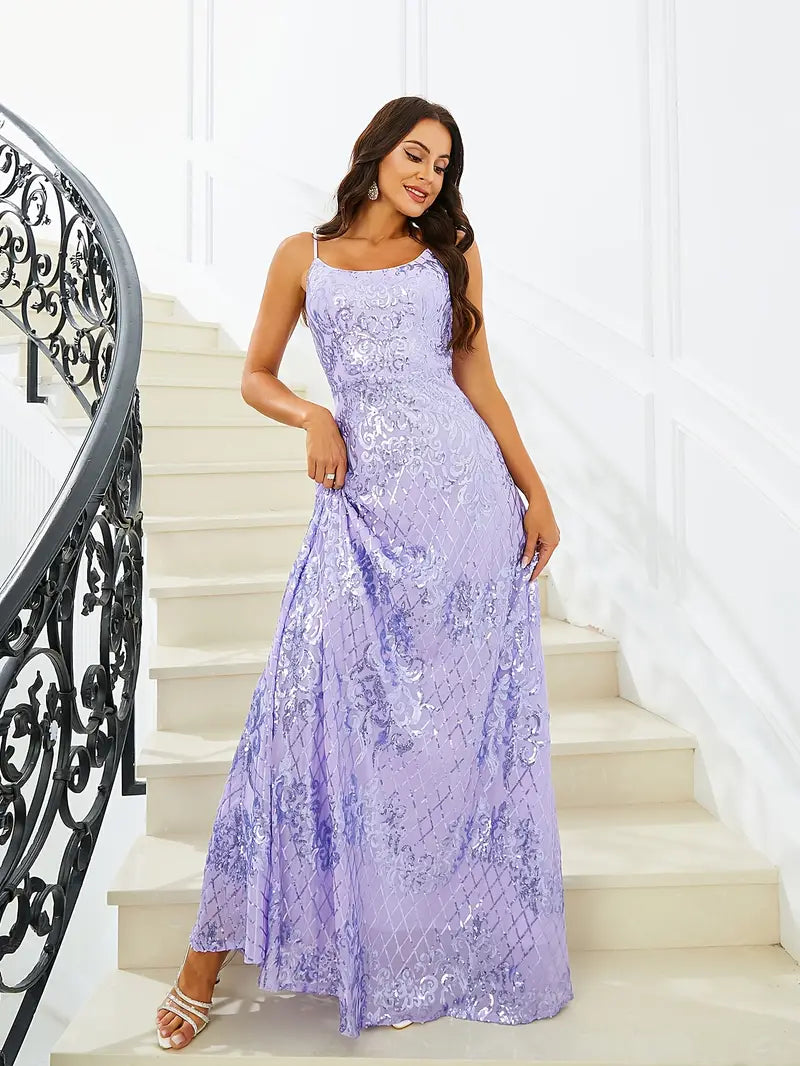 Purple Sequin A-Line maxi Gown