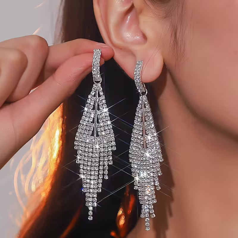 Rhinestone and Tassel Earrings