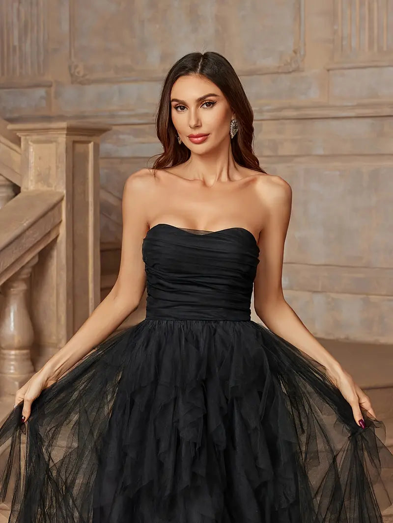 Black Tulle Strapless Gown