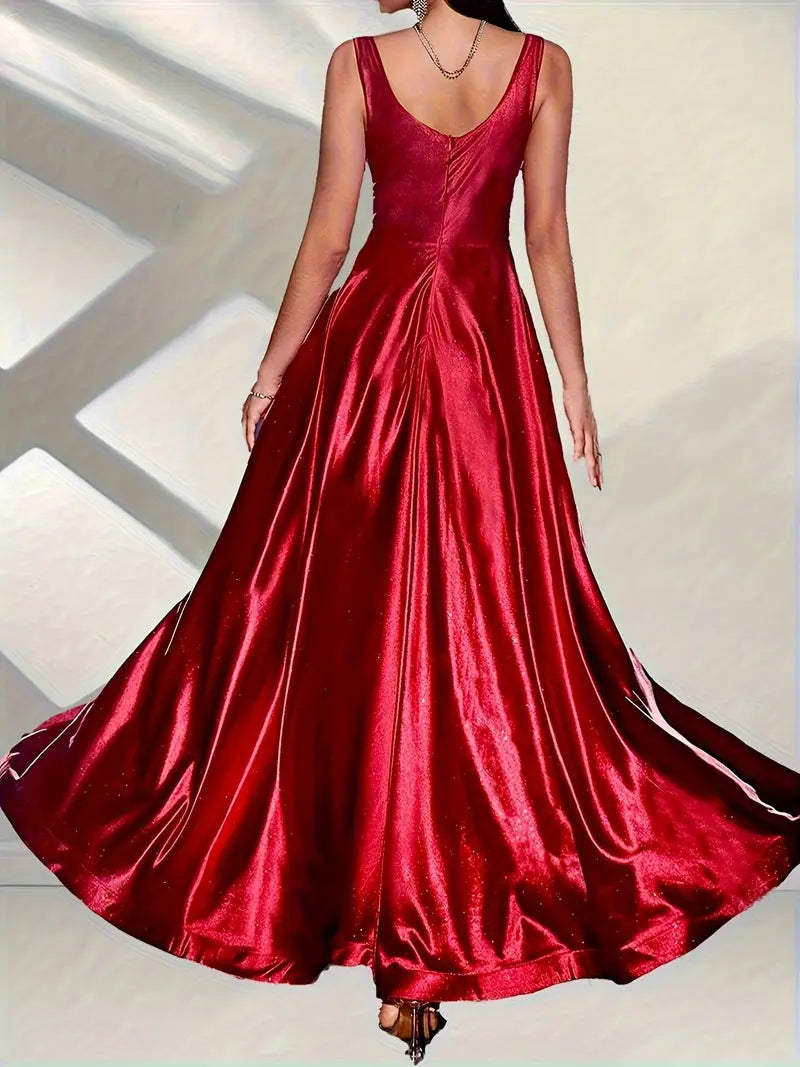 Satin Red with Gold Sparkle Full Skirt Gown