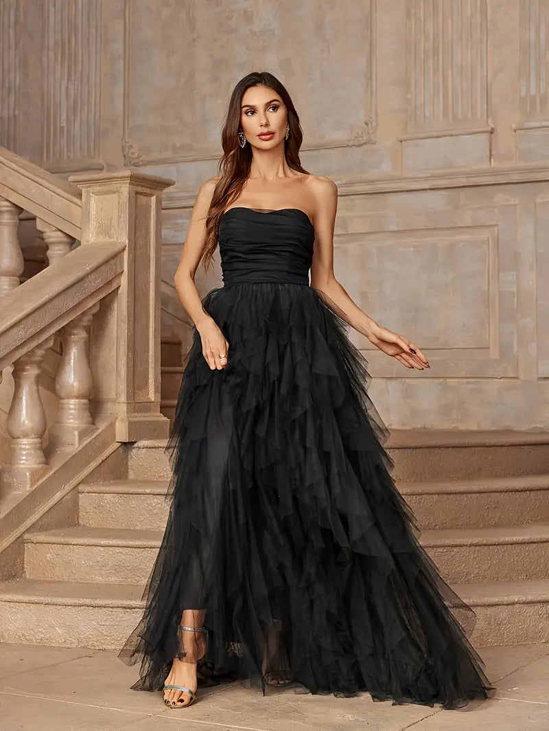 Black Tulle Strapless Gown