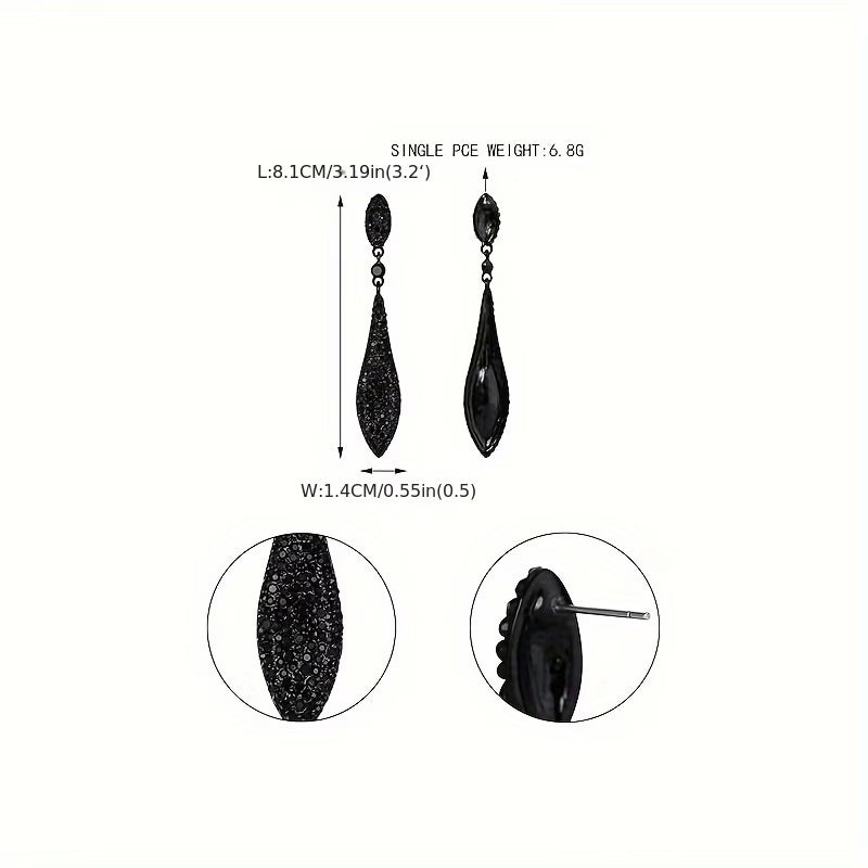 Shiny Stone Black Double Tear Drop Earrings.