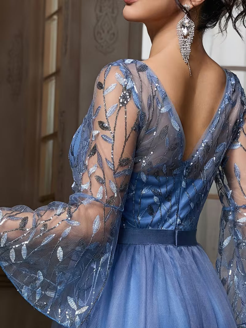 Elegant Chiffon Embroidered Sequin Gown