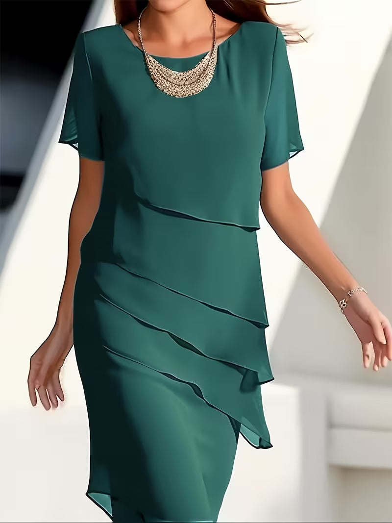 Elegant Chiffon Dress in Forest Green