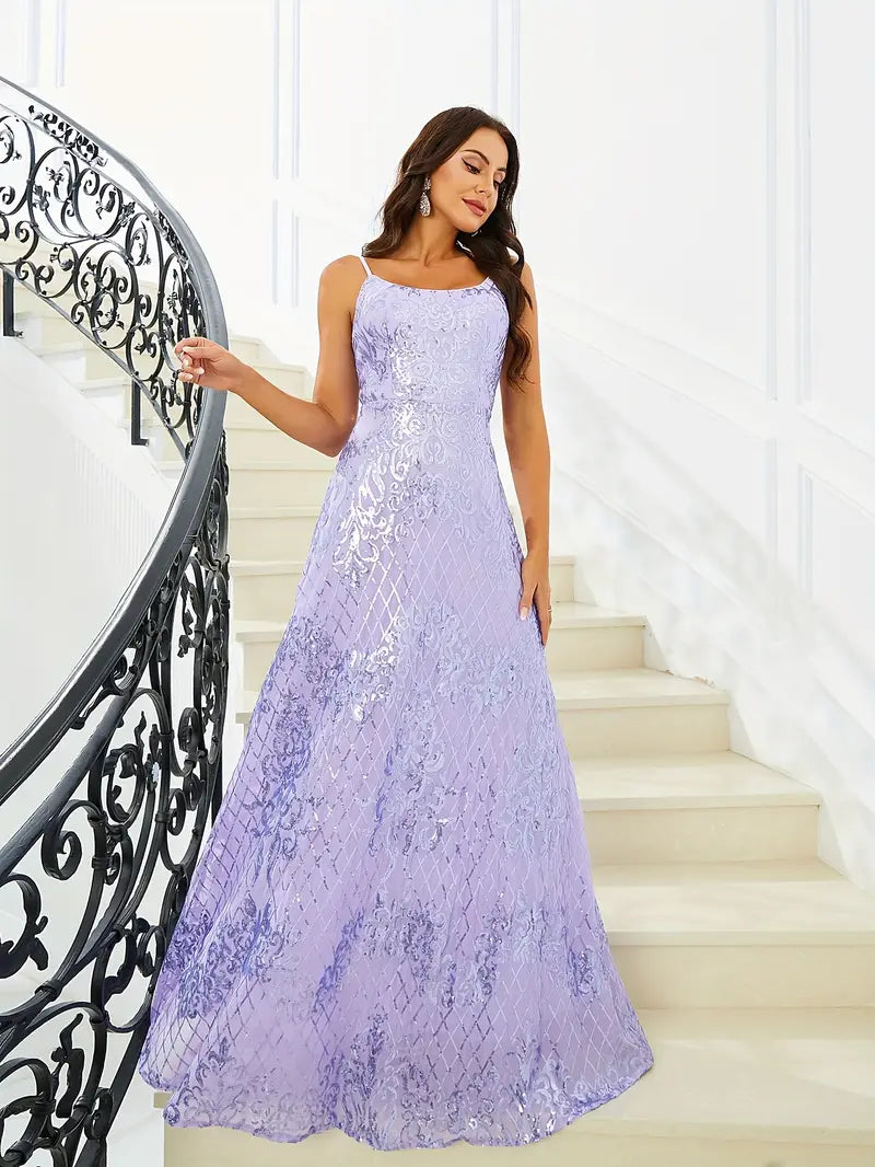 Purple Sequin A-Line maxi Gown