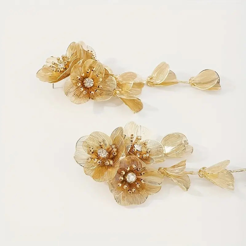 Elegant Flower Statement Earrings in Gold