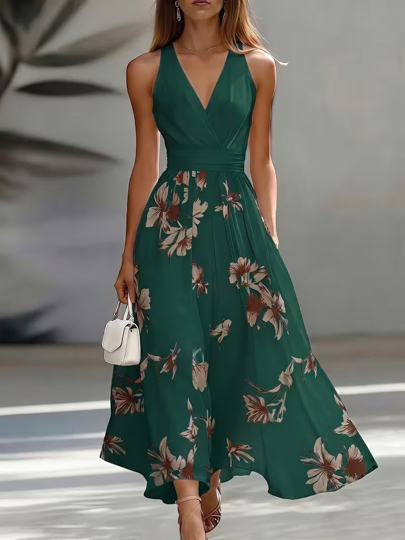 Forest Green Floral Midi Dress
