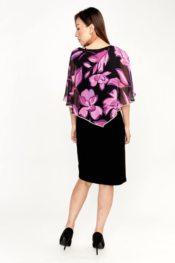 Black And Purple Dress With Chiffon Overlay 239101