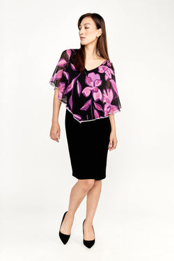 Black And Purple Dress With Chiffon Overlay 239101