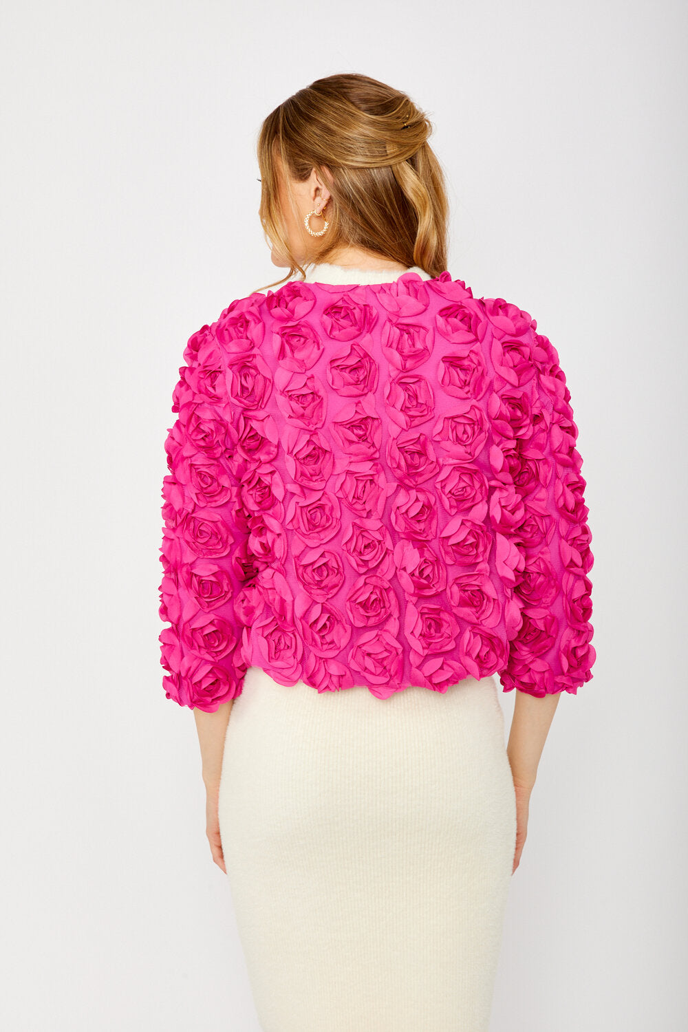 Textured Floral Embellished Jacket In Pink 249406