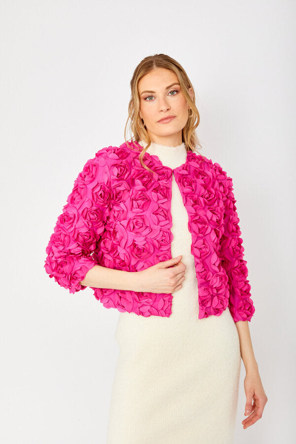 Textured Floral Embellished Jacket In Pink 249406