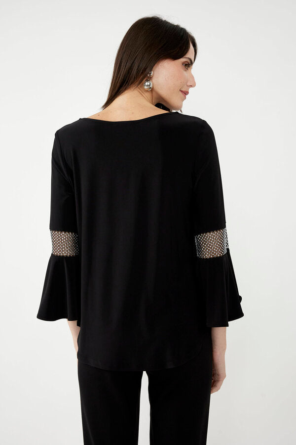 Black V-Neck Cowl Neck Top with Bell Sleeves 249025