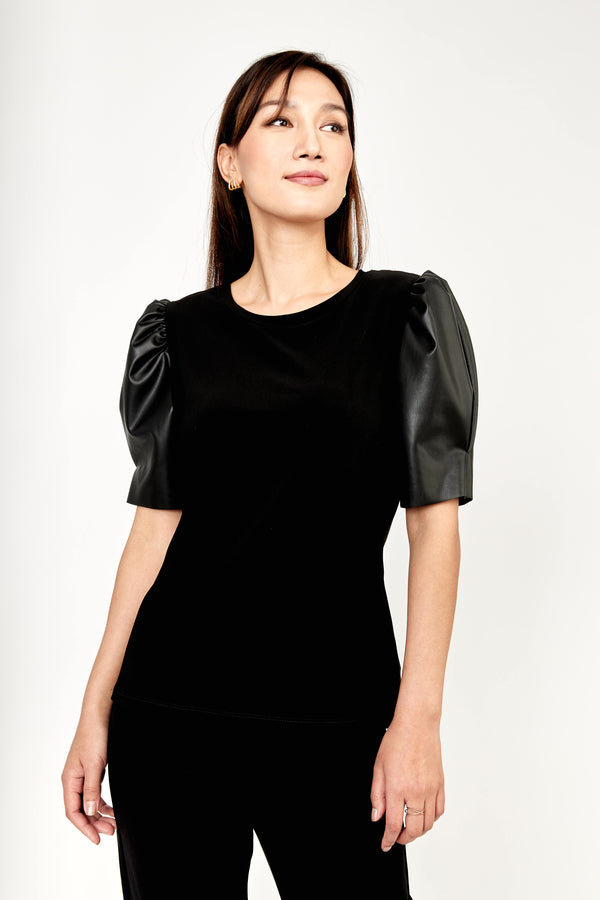 Faux Leather Sleeve Top 233025