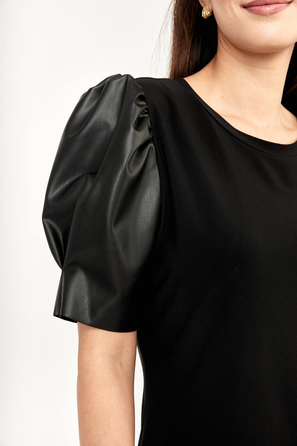 Faux Leather Sleeve Top 233025