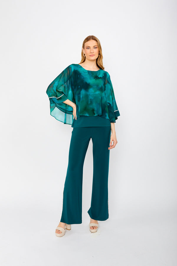 Elegant Cape Chiffon Top in Teal Print 249207