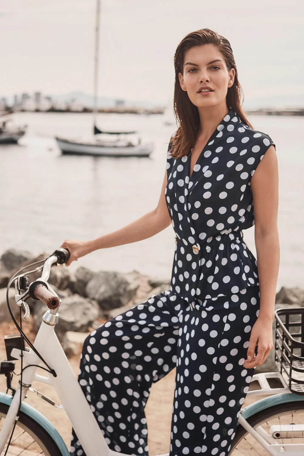 Polka Dot V-neck Top & Pant Set Style 261250/261305