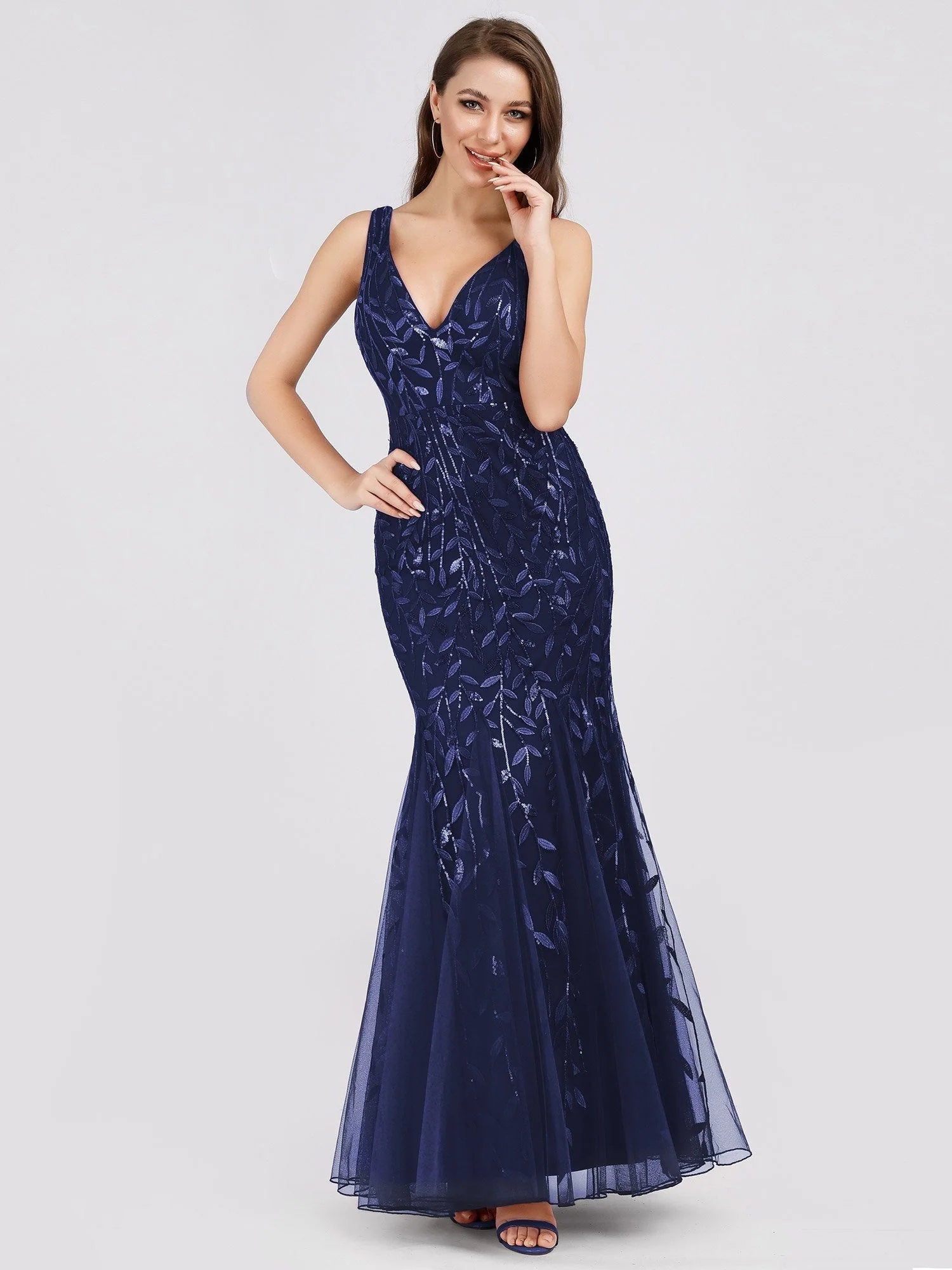 Navy Sequin Fishtail Gown