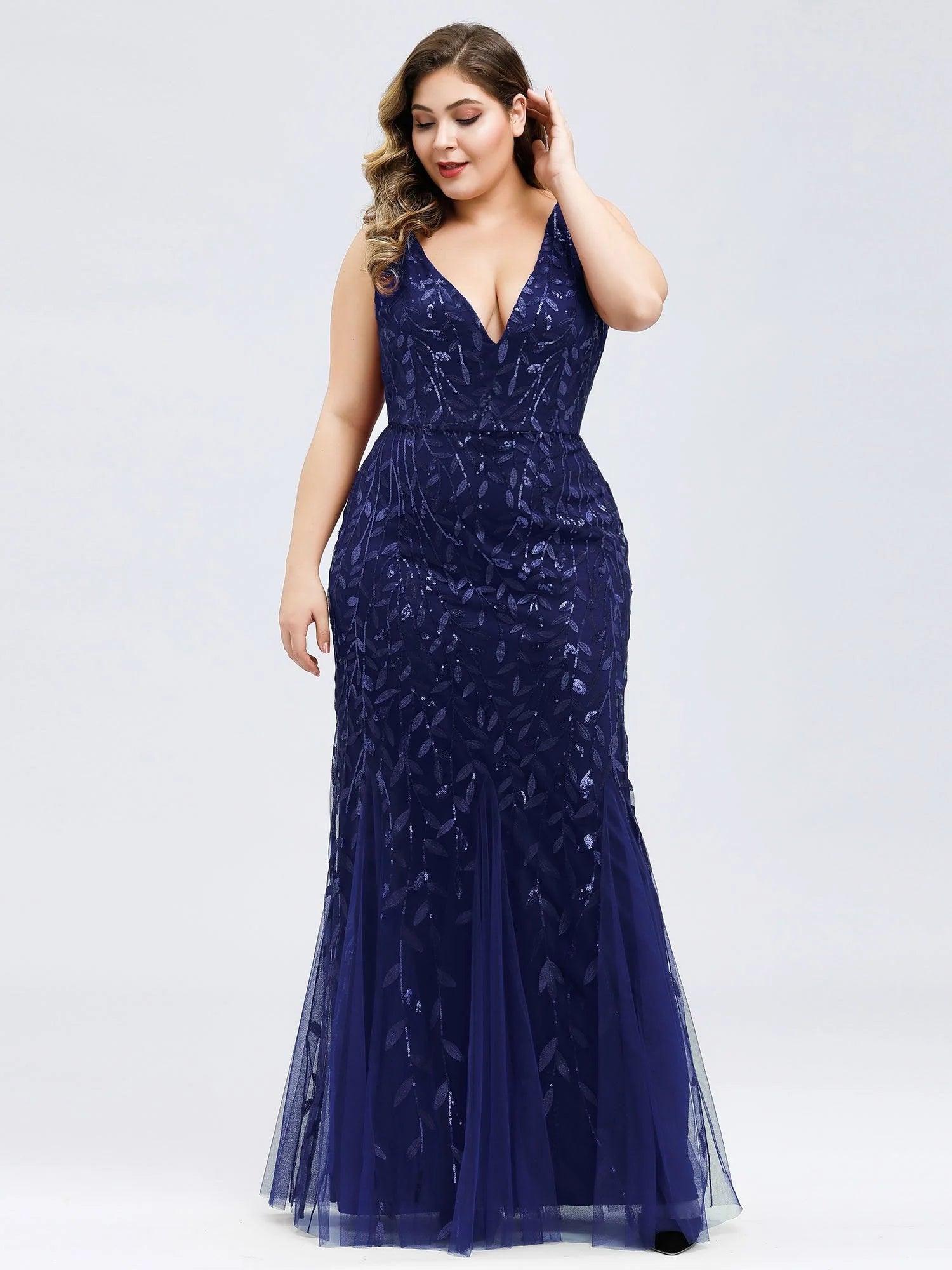 Navy Sequin Fishtail Gown