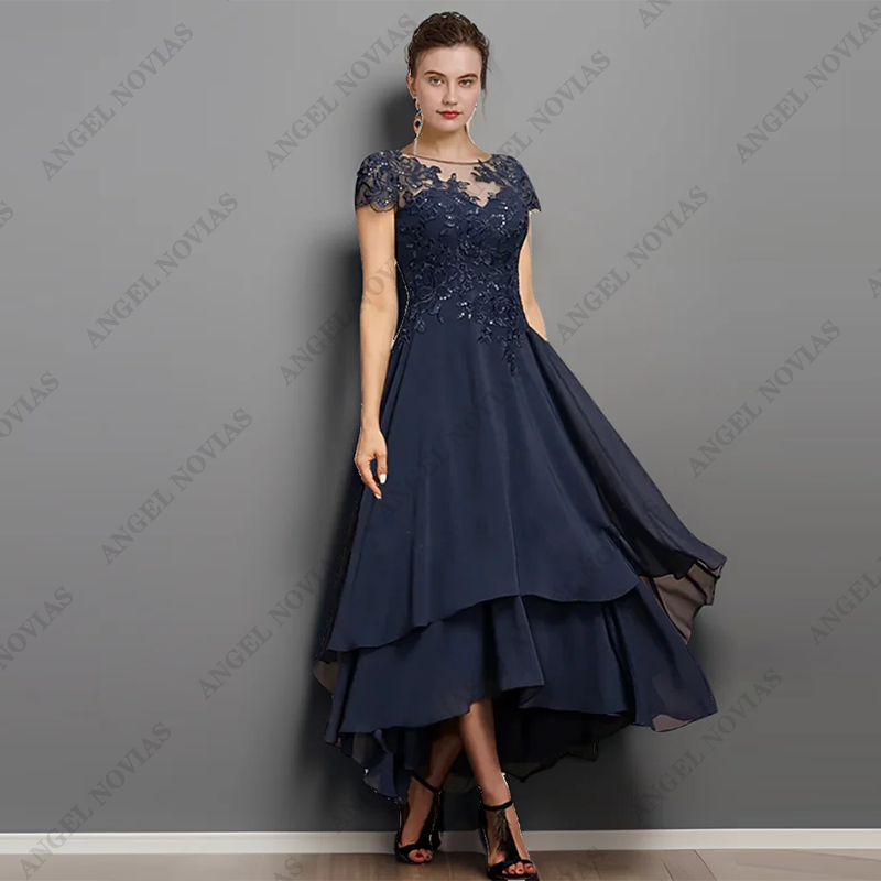 Navy Lace and Chiffon Dress