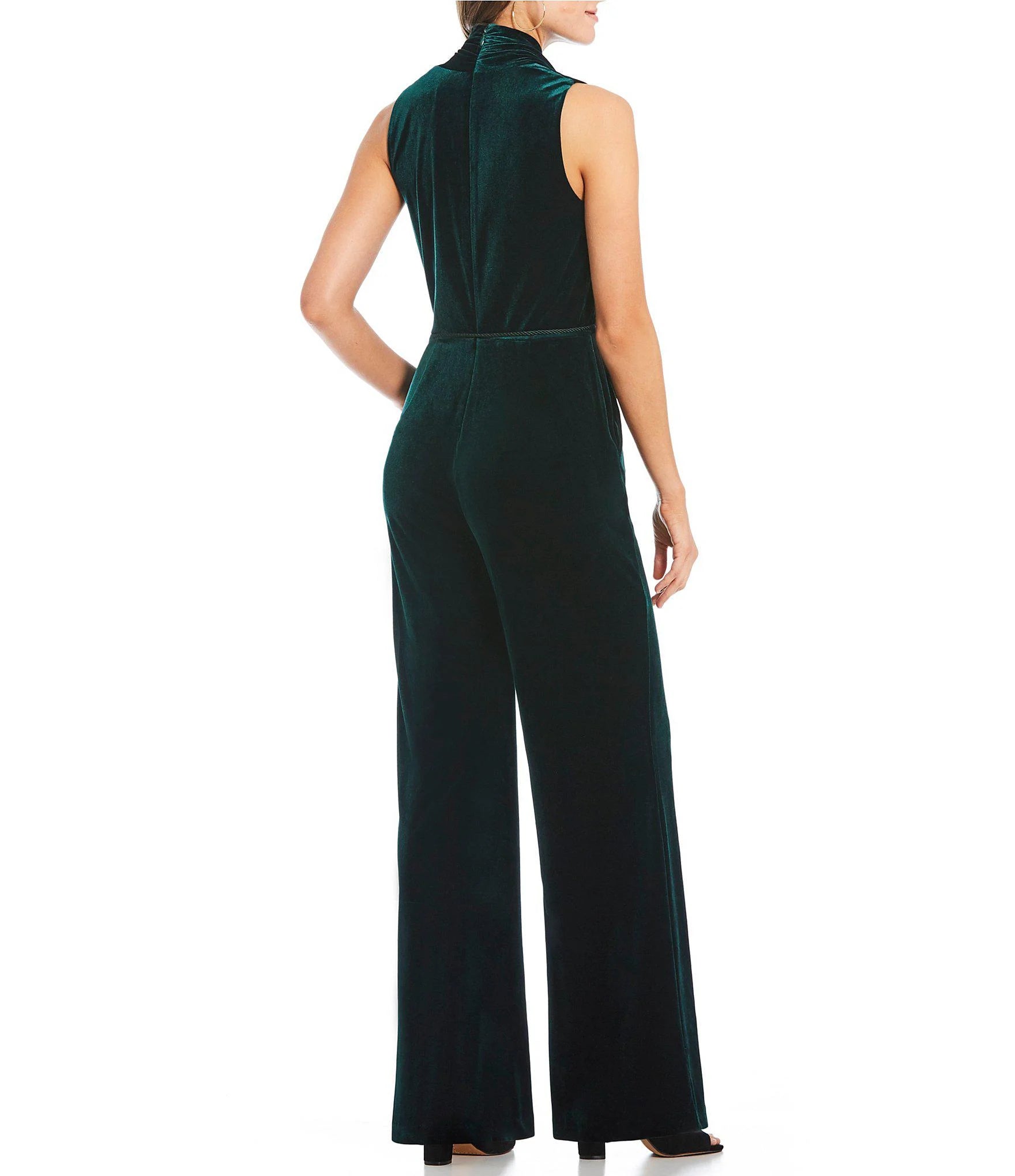 Emerald Green Velour Jumpsuit With Belt 234345