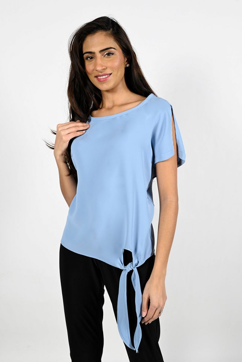 Misty Blue Satin Finish Top 181224 - After Hours Boutique