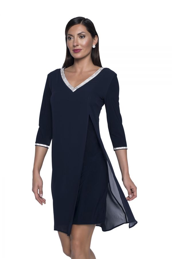 Midnight Blue Dress with Diamante Trim 208003 - After Hours Boutique