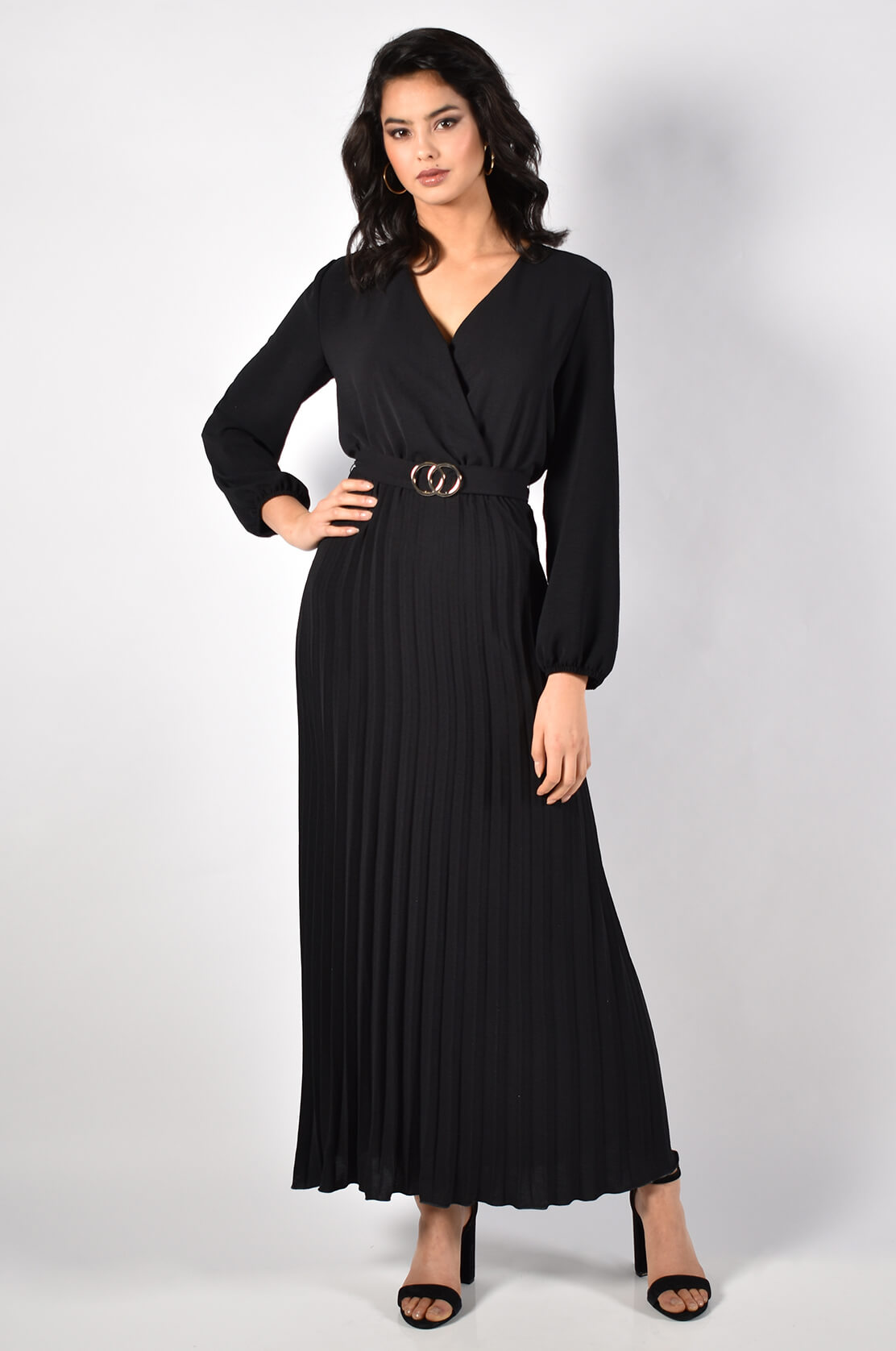 Black Woven Belted Maxi Dress  213557 - After Hours Boutique