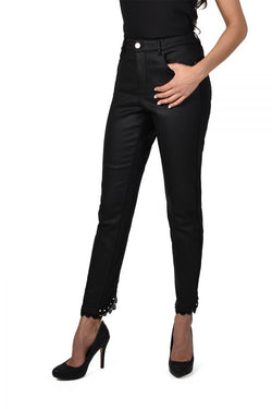 Black Slim Fit Pant  with Diamante Zip Trim 214148 - After Hours Boutique