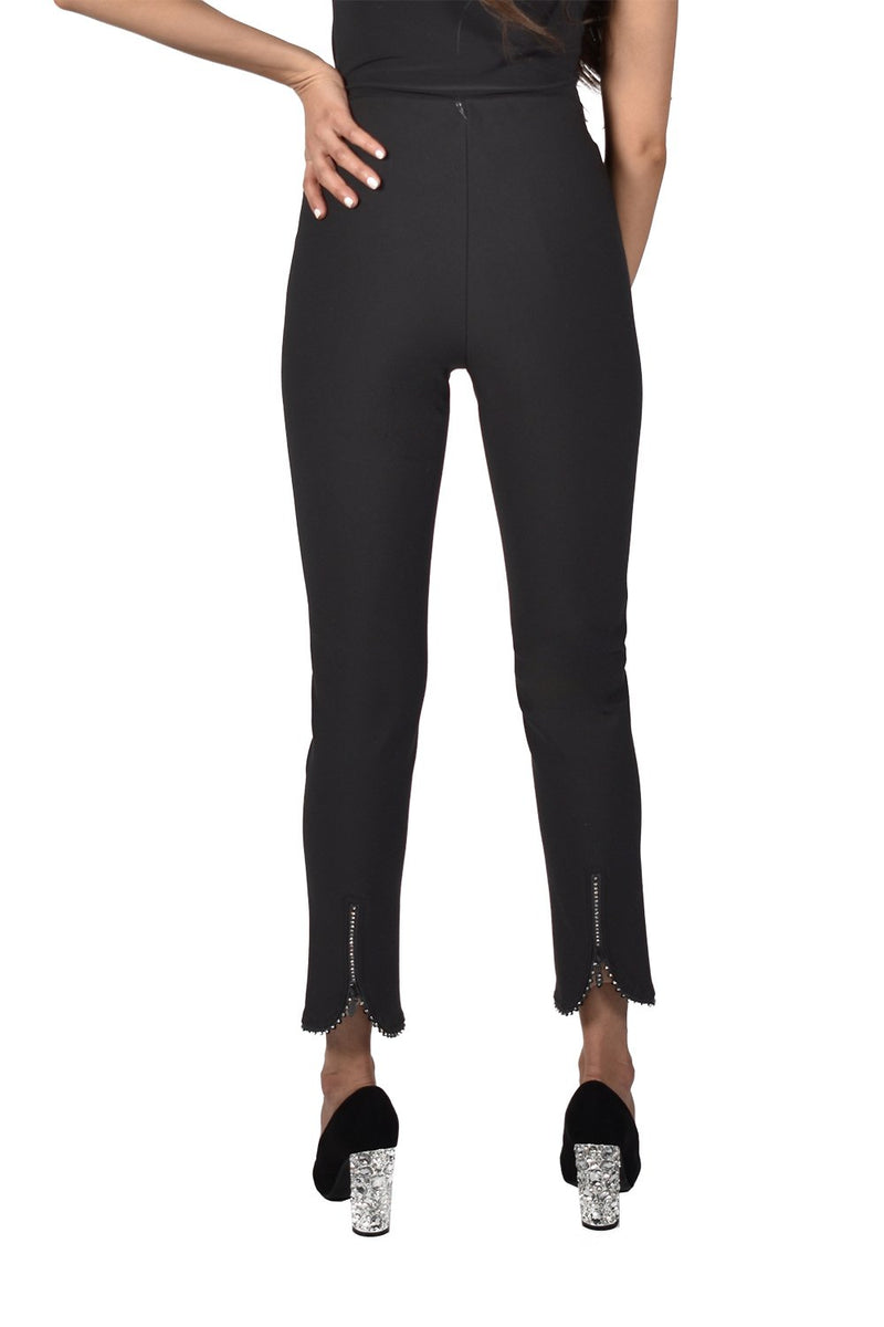 Black Slim Fit Pant  with Diamante Zip Trim 214148 - After Hours Boutique