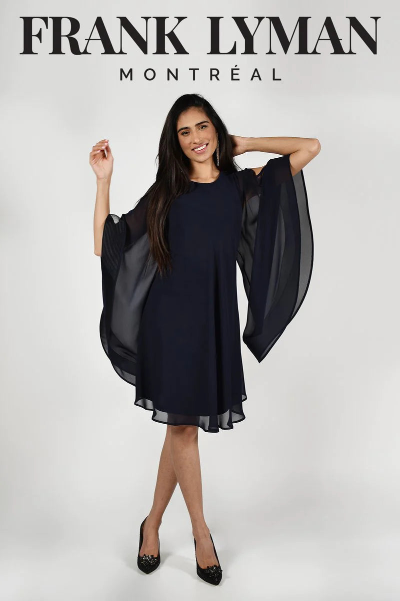 Chiffon Cape Sleeve Dress in Navy 219102U - After Hours Boutique
