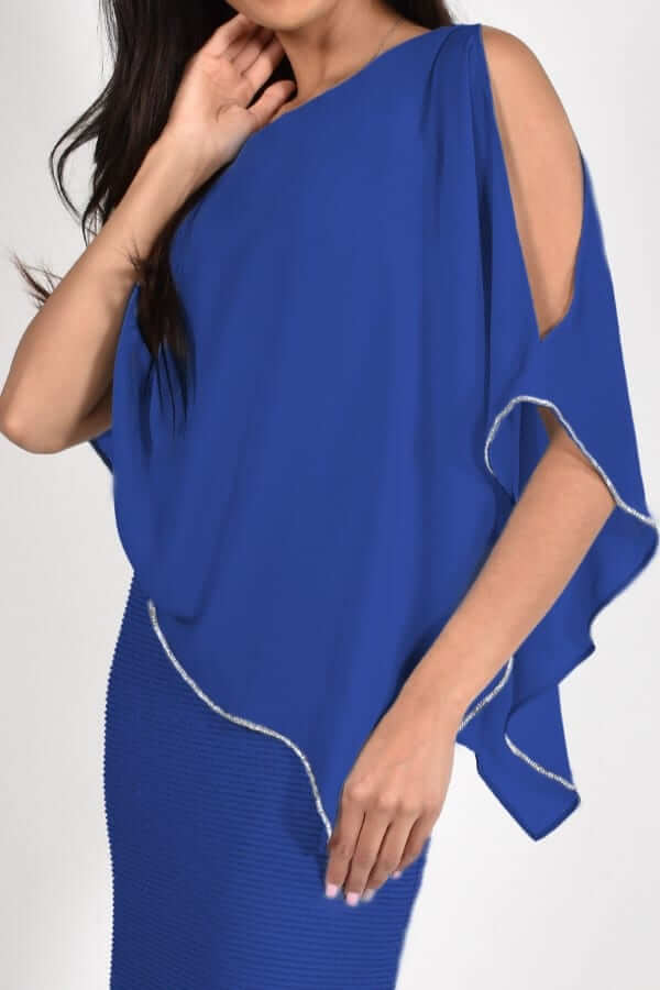 Chiffon Sparkle Shawl Overlay Dress in Royal Blue 219203 - After Hours Boutique