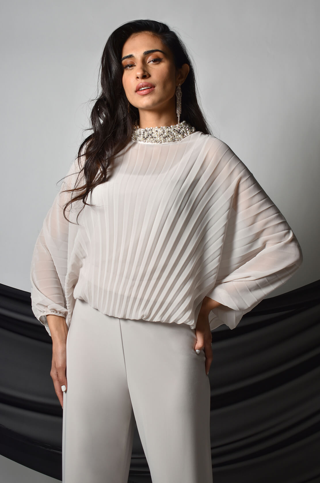 Champagne Pleated Top 219294 - After Hours Boutique
