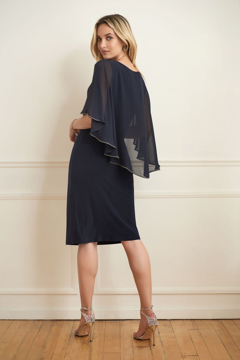 Cape Dress with Rhinestone Trim in Navy 221353 - After Hours Boutique