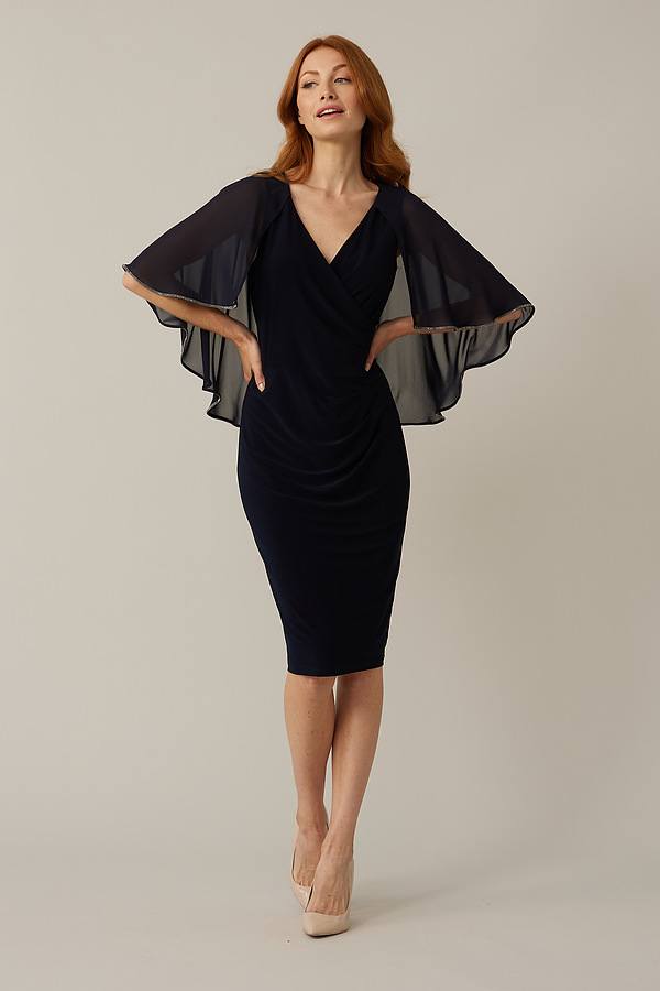Cape Dress with Rhinestone Trim in Navy 221353 - After Hours Boutique