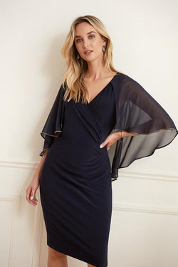 Cape Dress with Rhinestone Trim in Navy 221353 - After Hours Boutique