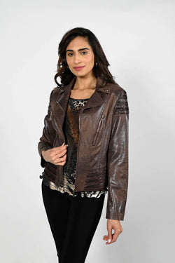Chocolate Brown Faux Leather Jacket 223405U