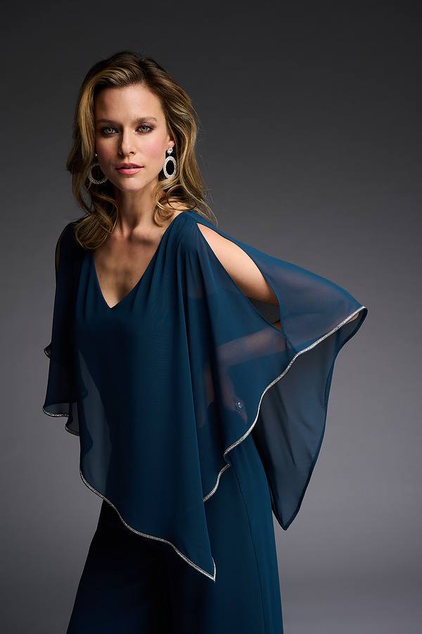 Chiffon Layered Poncho Top in Mineral Blue 223738