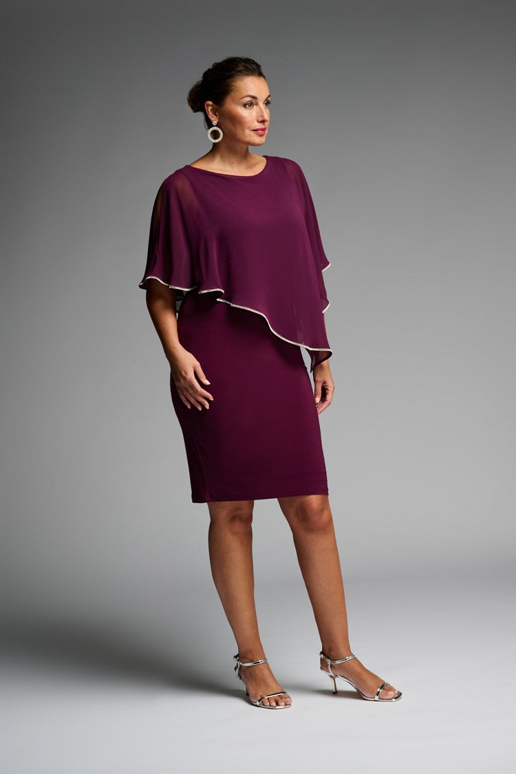 Layered Dress With Cape Overlay In Mulberry 223762 - After Hours Boutique