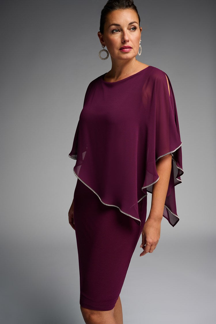 Layered Dress With Cape Overlay In Mulberry 223762 - After Hours Boutique