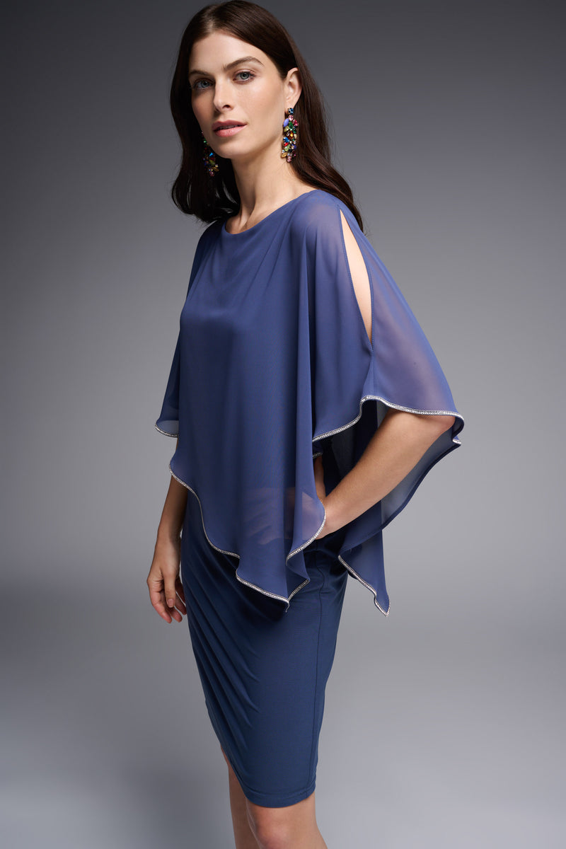 Layered Dress With Cape Overlay in Mineral Blue 223762 - After Hours Boutique