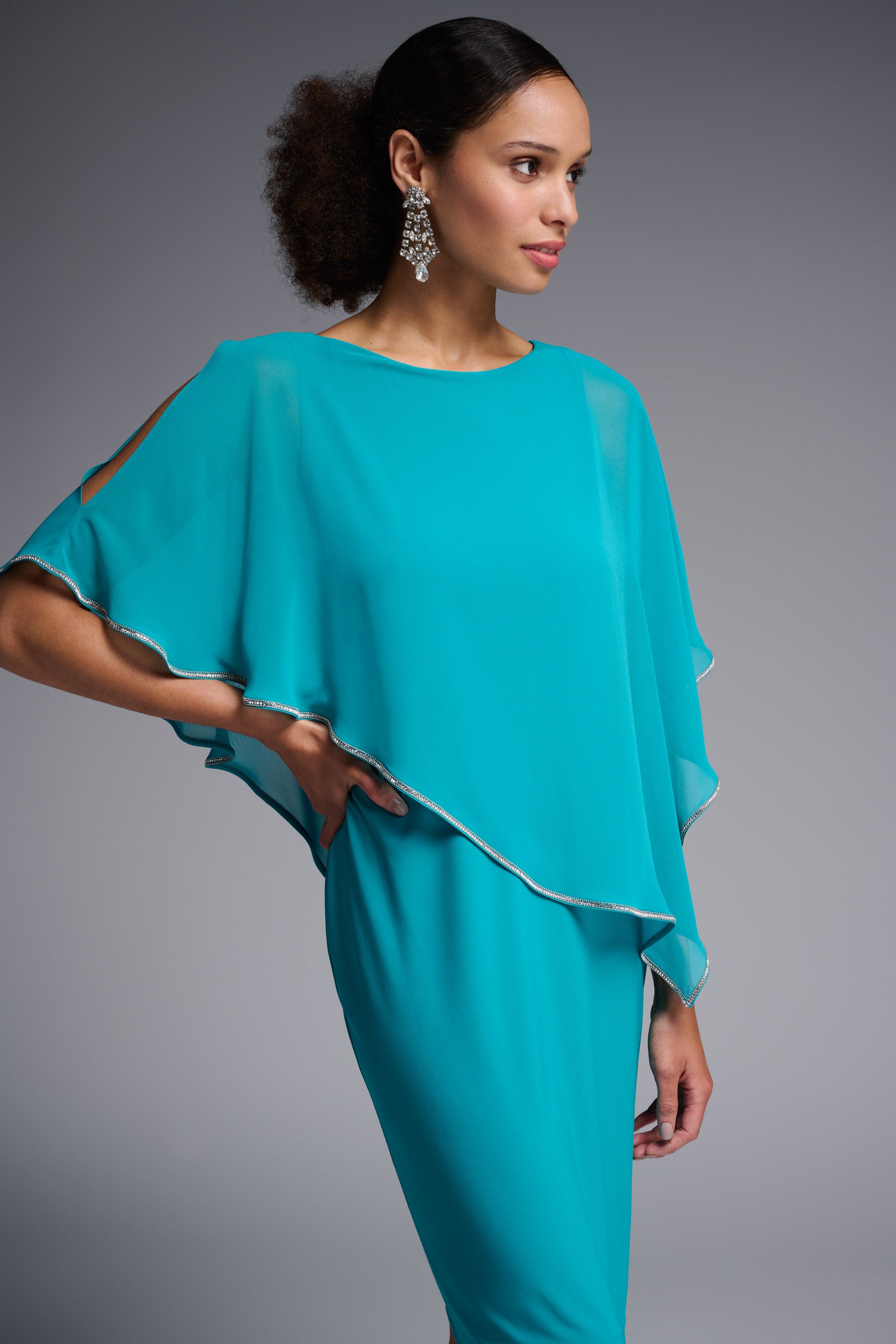 Layered Dress With Cape Overlay in Ocean Blue - After Hours Boutique