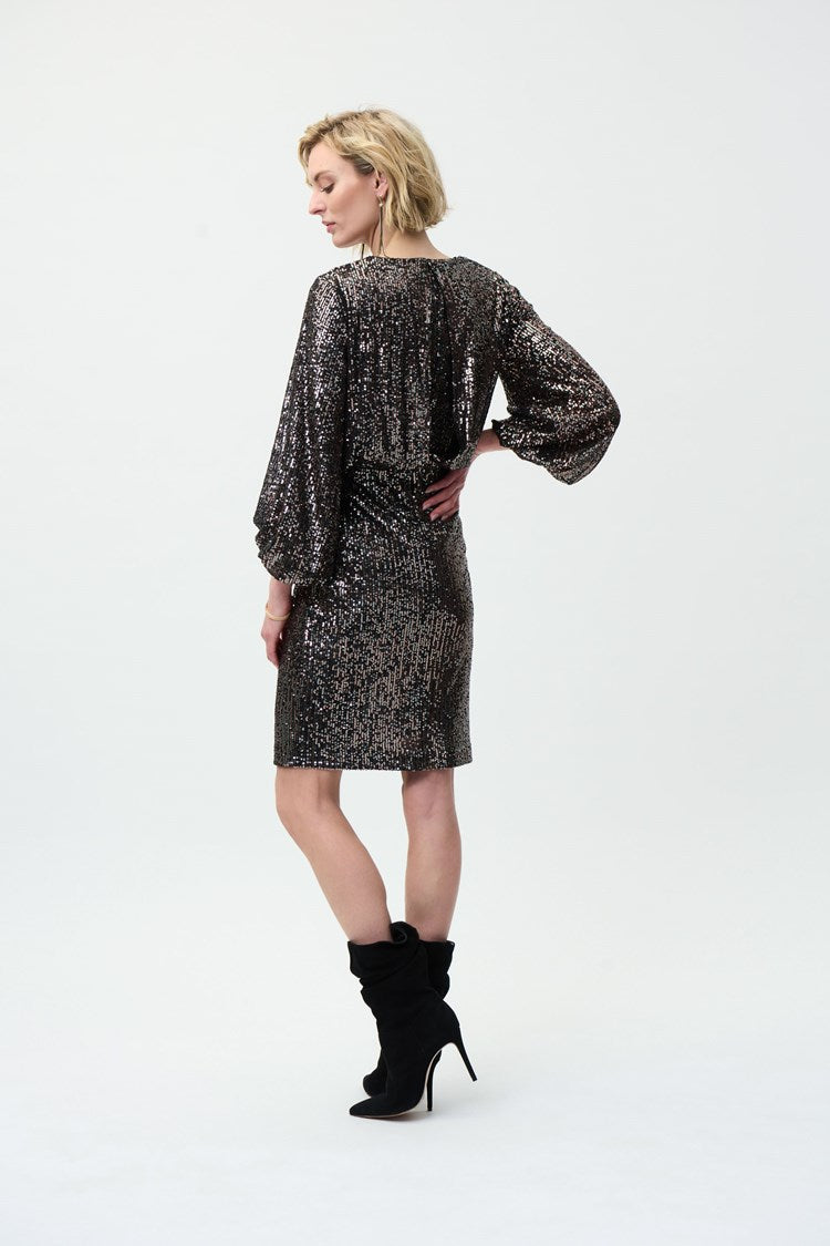 Mesh Sequined Dress With Puffed Sleeves 224057 - After Hours Boutique