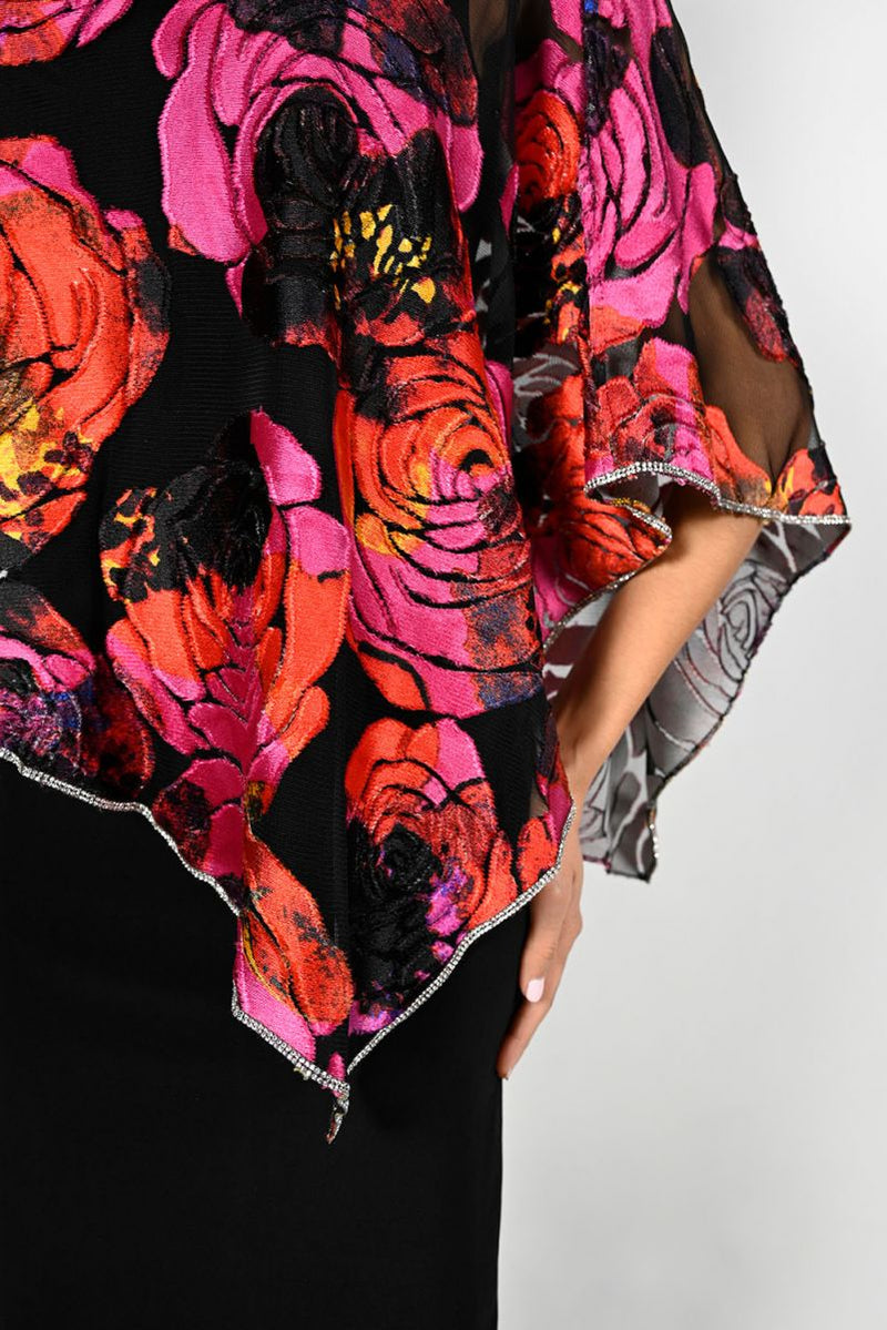 Black/Fuchsia Floral Print Velvet Dress 227171