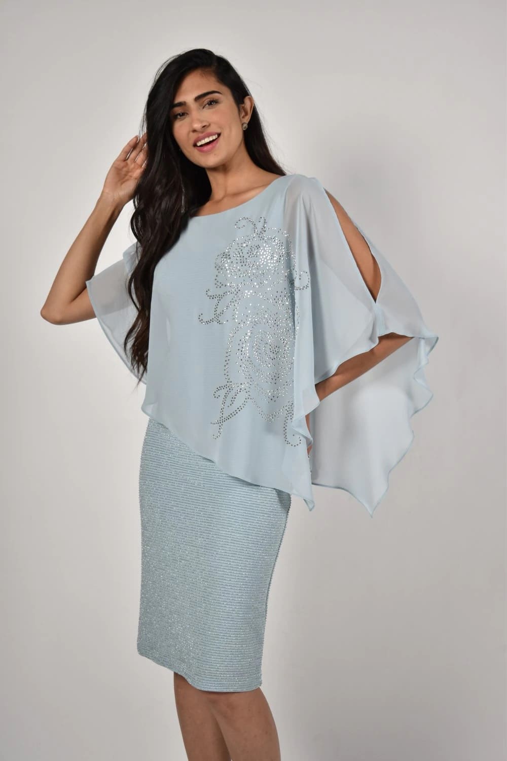 Silver Studded Cape Dress 228156 - After Hours Boutique