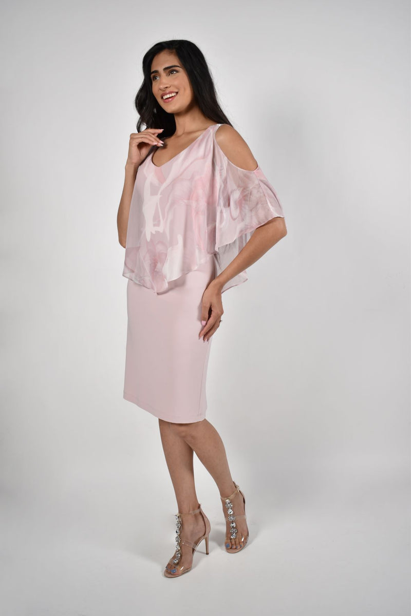 Blush Print Cape Overlay Dress 228225 - After Hours Boutique